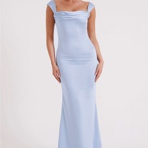 blue backless meshki dress size small